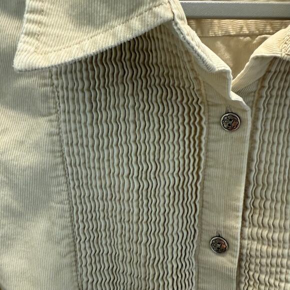J.Jill Fine-Wale Corduroy Tan Beige Shirt Tuxedo Pleat Detail 100% Cotton Large - Picture 2 of 5